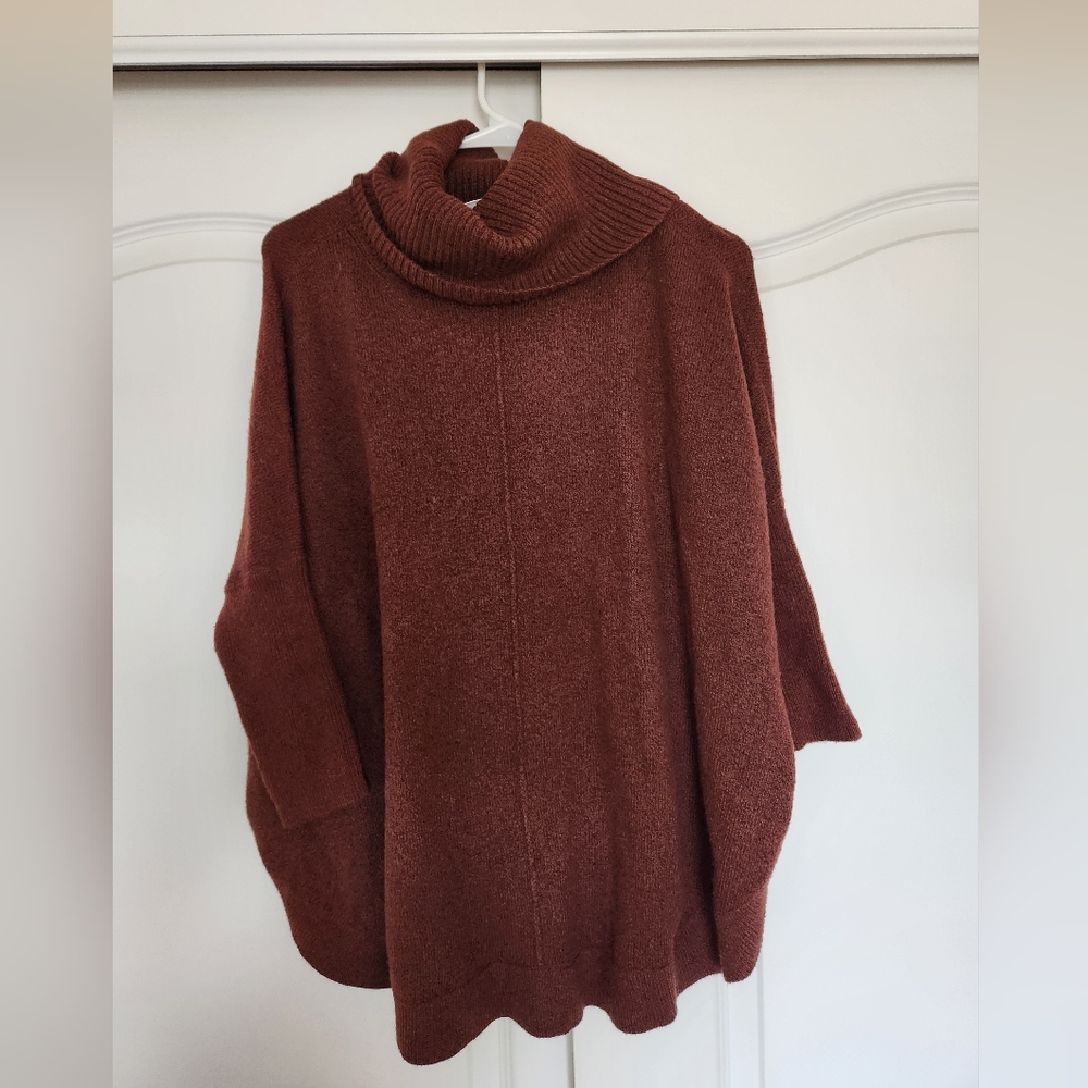 LOFT Cozy Brown Burnt Orange Cowl Neck Tunic Sweater